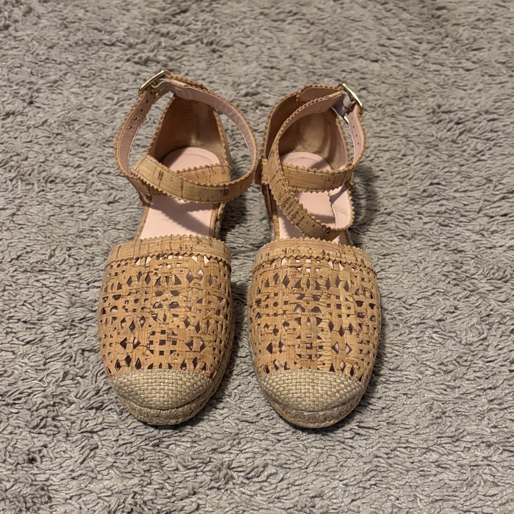 Stuart Weitzman Tan Woven Espadrille Flats